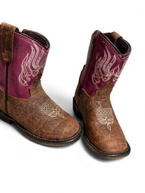 TuffRider Toddler Girls Brown Pink Western Cowboy Boots Side Zip Size 7T